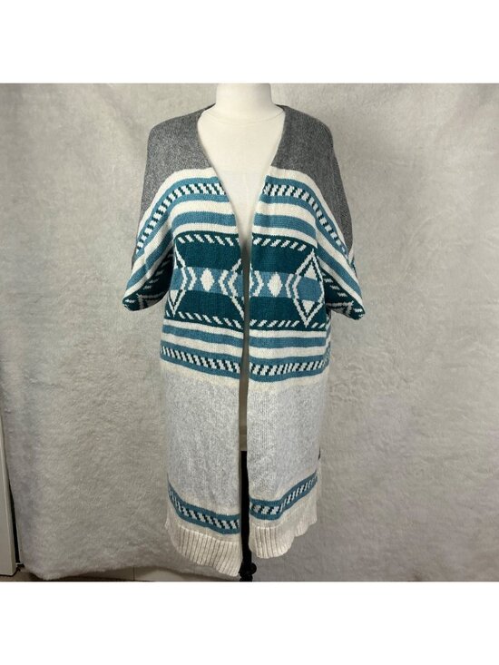 Sonoma Sweaters - NWT Sonoma plus size 2X-3X Open Front Cardigan kimono Sweater Gray & Teal Aztec